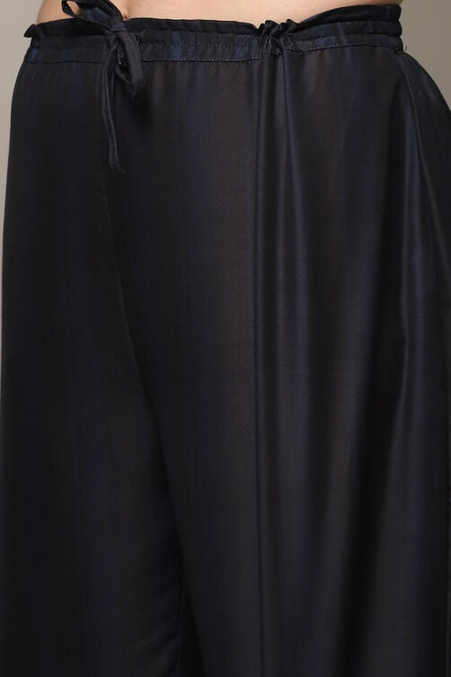 Navy Art Silk Straight Kurta Palazzo Suit Set image number 2