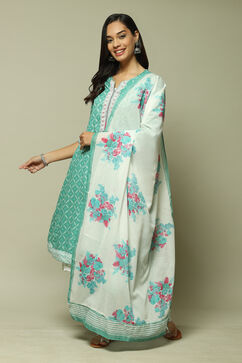 Turquoise Cotton Anarkali Kurta Palazzo Suit Set image number 0