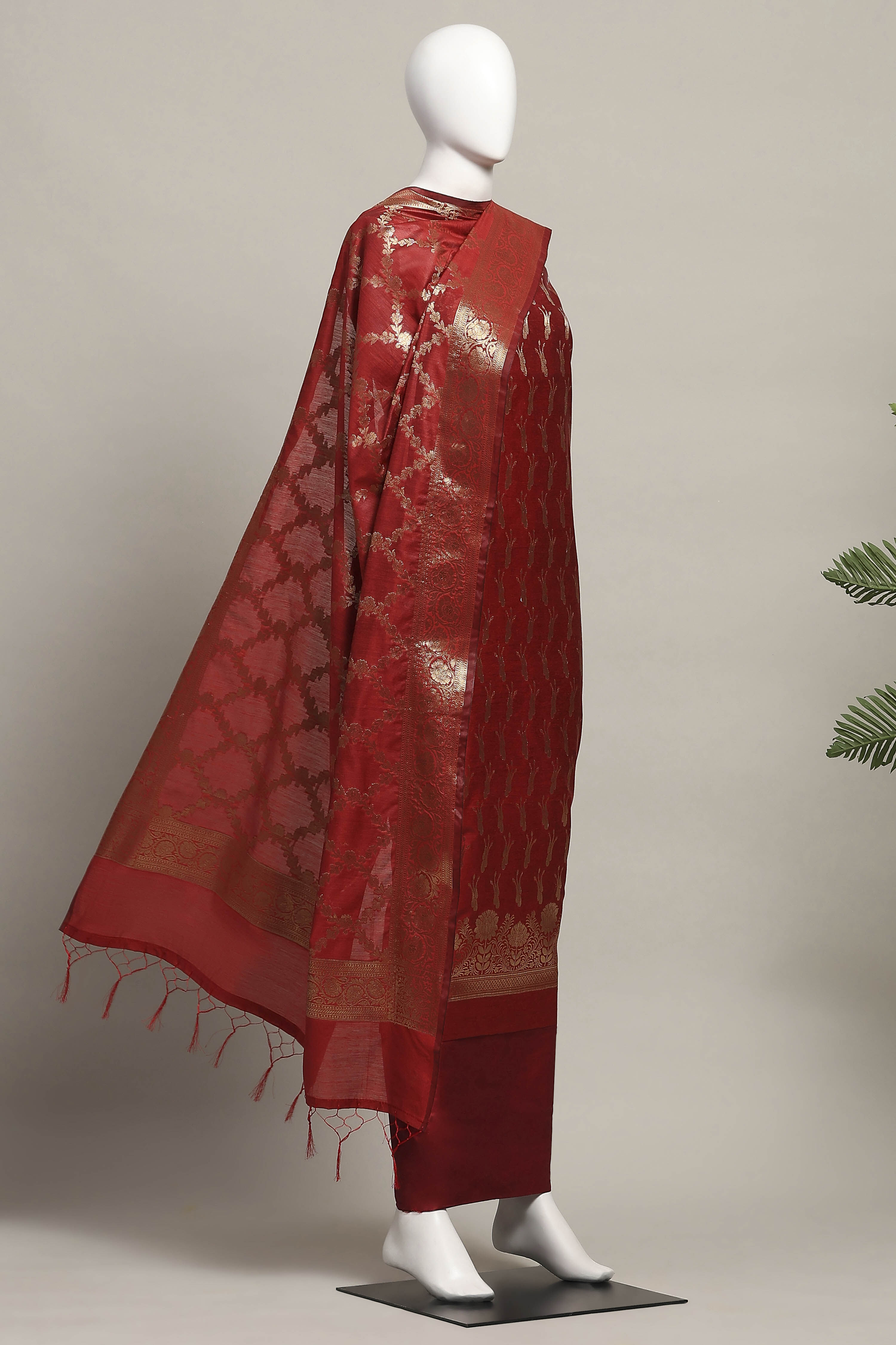 Turquoise Cotton Printed Embroidered Unstitched Suit Set image number 4