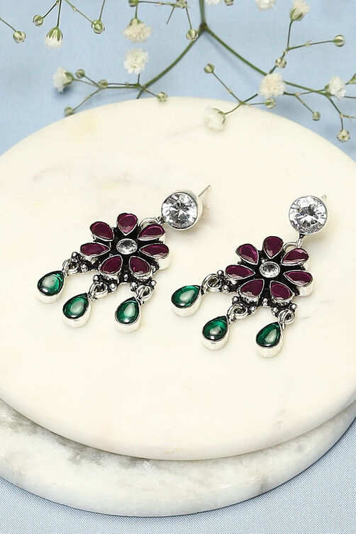 Pink Green Brass Earrings image number 0
