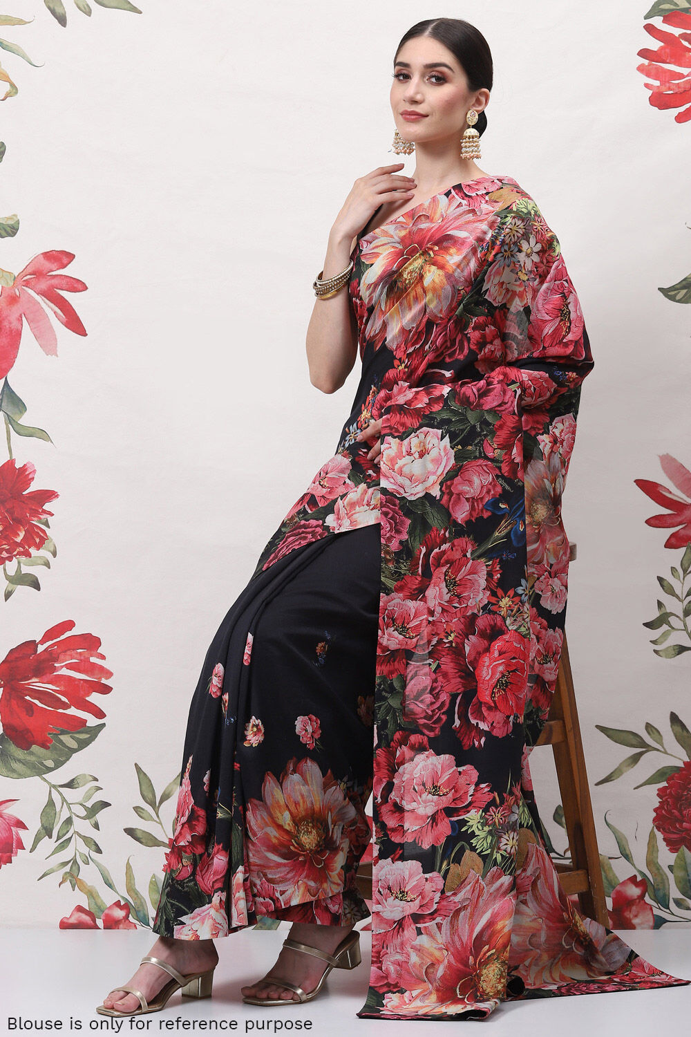 Rohit Bal Black Cotton Silk Printed Saree image number 3