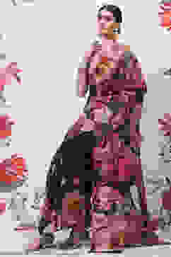 Rohit Bal Black Cotton Silk Printed Saree image number 3