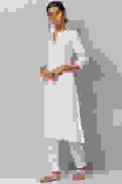 White Solid Nylon Viscose Classic Straight Kurta image number 2