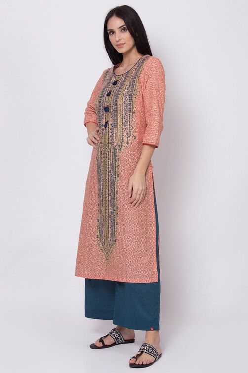 Peach Straight Kurta image number 2