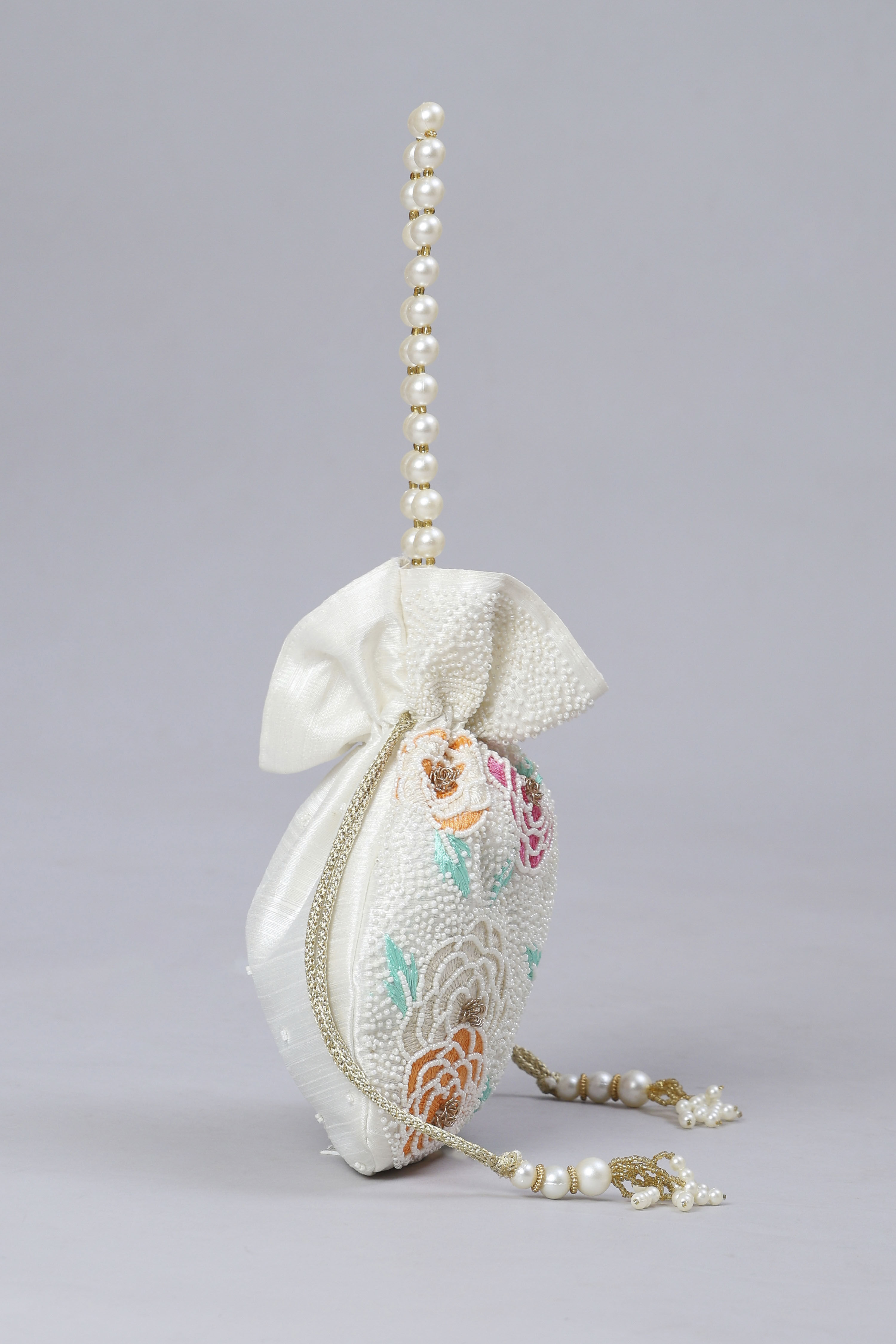 Off White Fabric Potli Bag image number 4