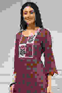 Maroon Cotton Hand Embroidered Unstitched Suit Set image number 2