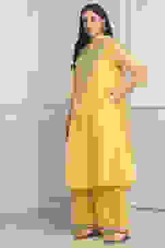 Yellow Poly Chanderi Straight Suit Set image number 2