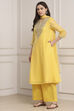 Yellow Poly Chanderi Straight Suit Set image number 2