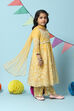 Yellow Cotton Blend Kalidar Kurta Straight Palazzo Suit Set image number 6