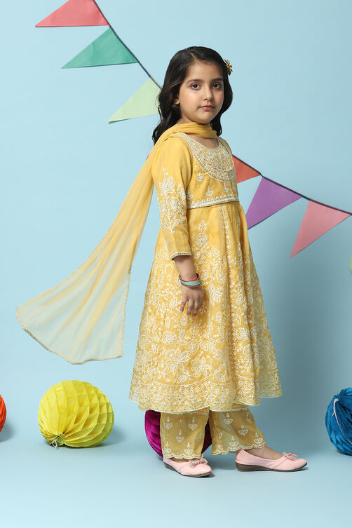 Yellow Cotton Blend Kalidar Kurta Straight Palazzo Suit Set image number 6