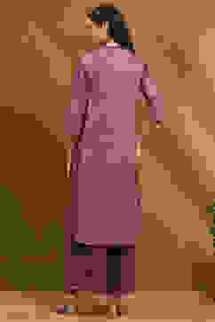 Purple Cotton Printed A-Line Suit Set image number 3