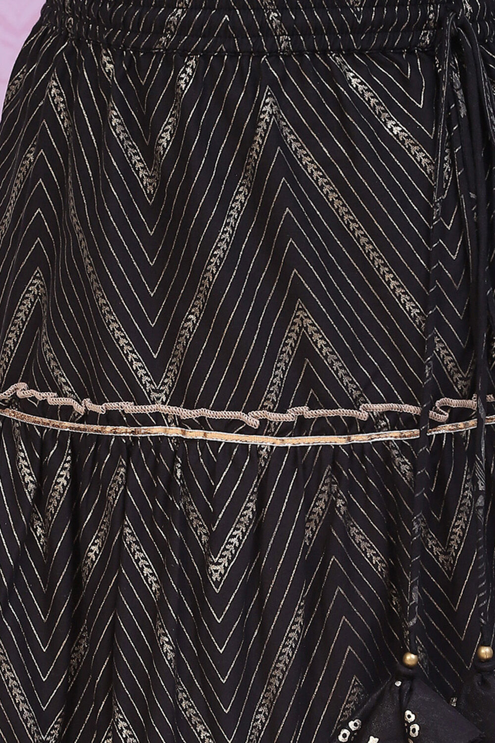 Black Art Silk Printed Short Top Lehenga Set image number 2