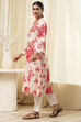 Red and Off-White Floral Printed Straight Kurta image number 2