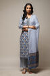 Indigo Cotton Hand Block Print Unstitched Suit Set image number 14