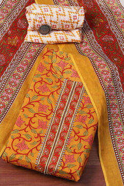 Yellow Cotton Unstitched Suit set image number 0