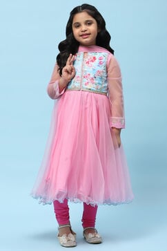 Pink Nylon Anarkali Suit Set image number 0