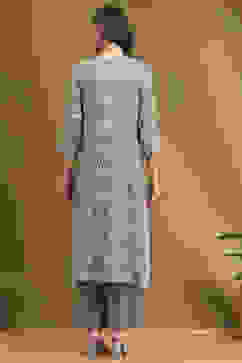 Grey Printed Festive A-line Suit Set image number 4