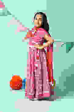 Red Cotton Short Top Lehenga Set image number 5