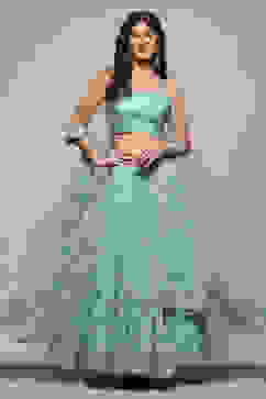 Sea Green Polyester Straight Lehenga Set image number 1