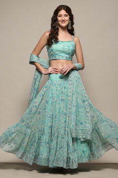 Sea Green Polyester Straight Lehenga Set image number 1