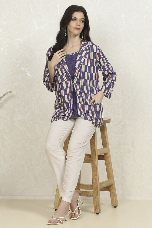 Blue Printed Straight Jacket image number 0