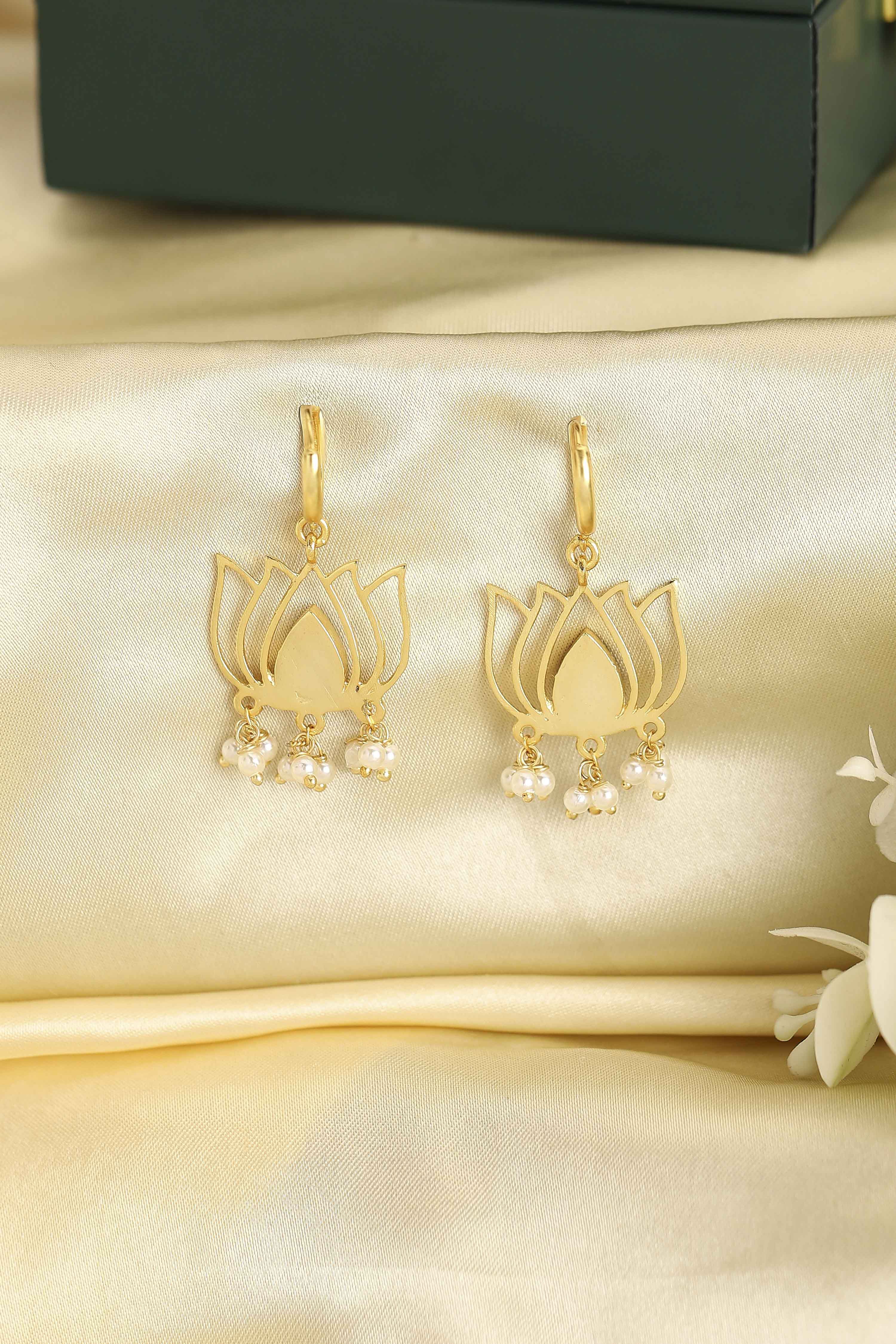 Navy Blue Gold Plated Brass Floral Drop Earrings image number 2