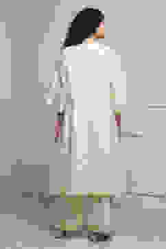 Cream-Colored Silk Metallic Gathered Suit Set image number 4