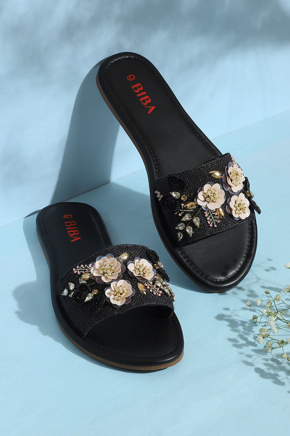 Black Embroidered Sandals