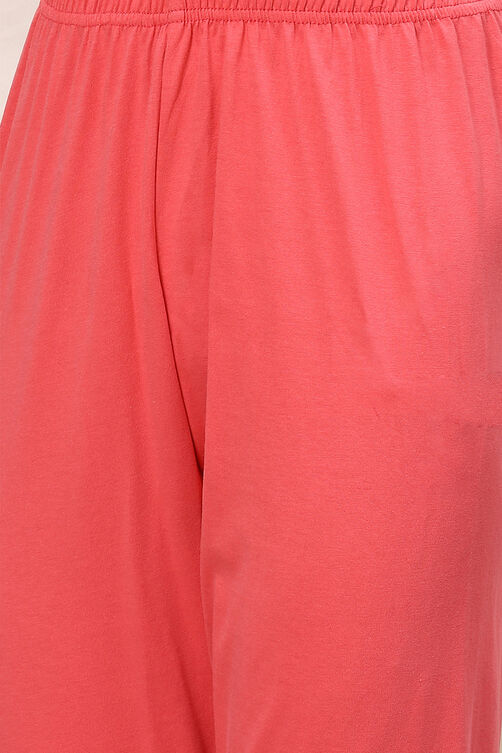 Coral Red Cotton Anarkali Kurta Churidar Suit Set image number 2
