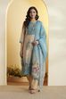 Blue Poly Linen Straight Suit Set image number 0