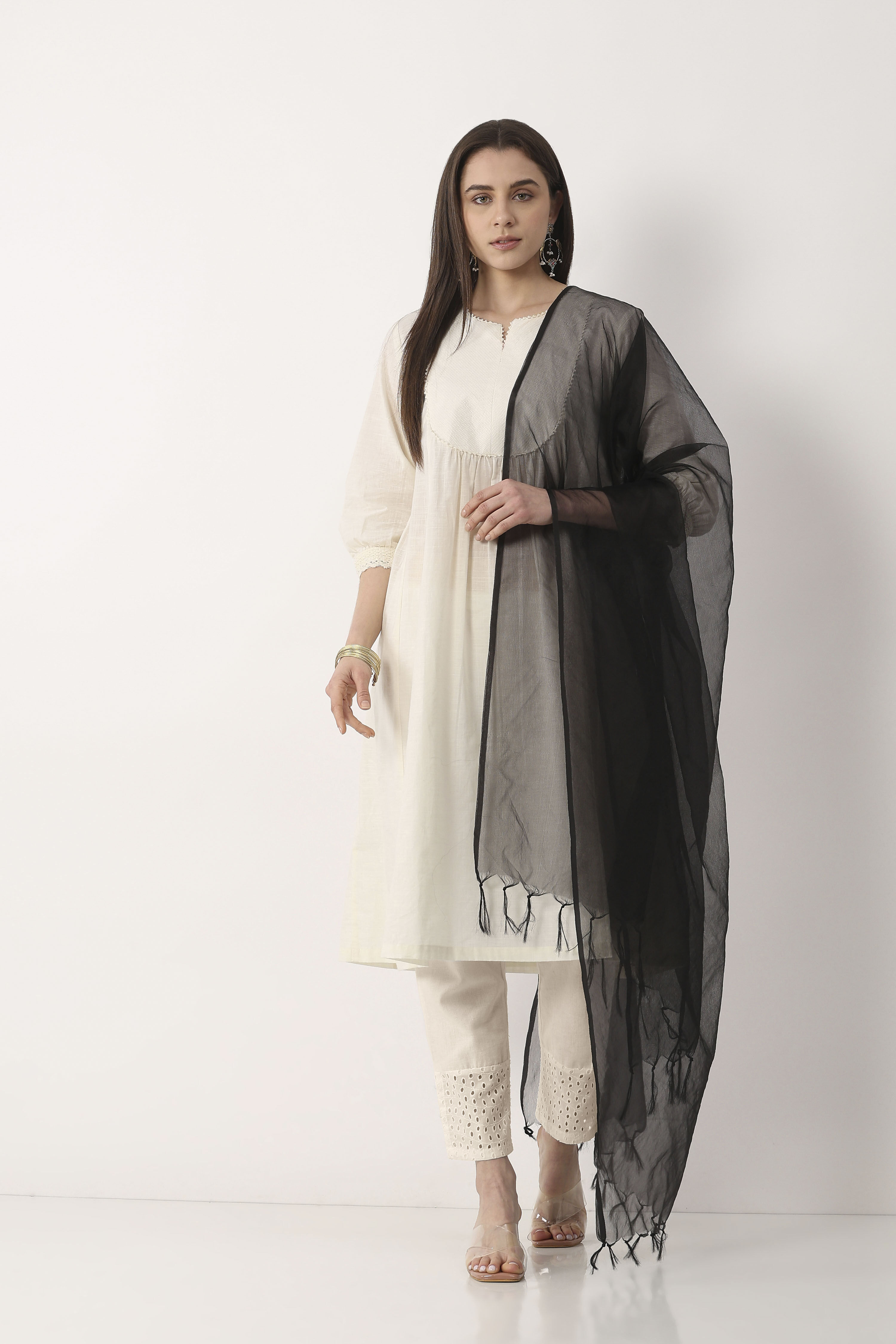 Green Black Nylon Organza Dupatta image number 0