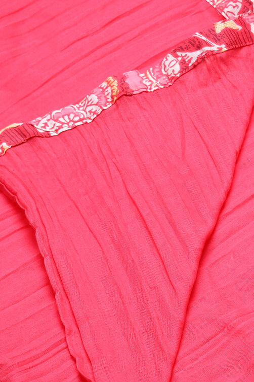 Red Cotton Crushed Kalidar Kurta Churidar Suit Set image number 3