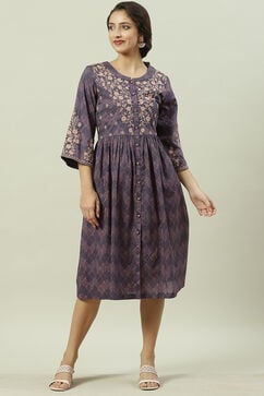 Indigo Cotton A-Line Printed Dress image number 0