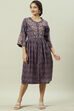 Indigo Cotton A-Line Printed Dress image number 0
