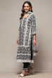 White Black Rayon Unstitched Suit Set image number 5