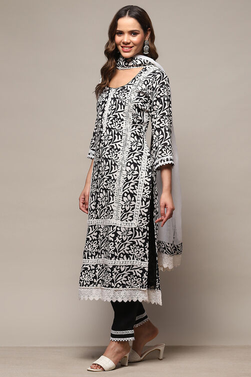 White Black Rayon Unstitched Suit Set image number 5