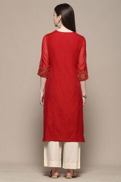 Red Polyester Straight Kurta image number 3