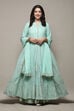 Aqua Blue Cotton Anarkali Kurta Lehenga Set image number 7
