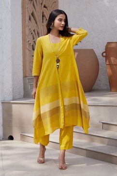 Yellow Cotton Blend Straight Jacket image number 5