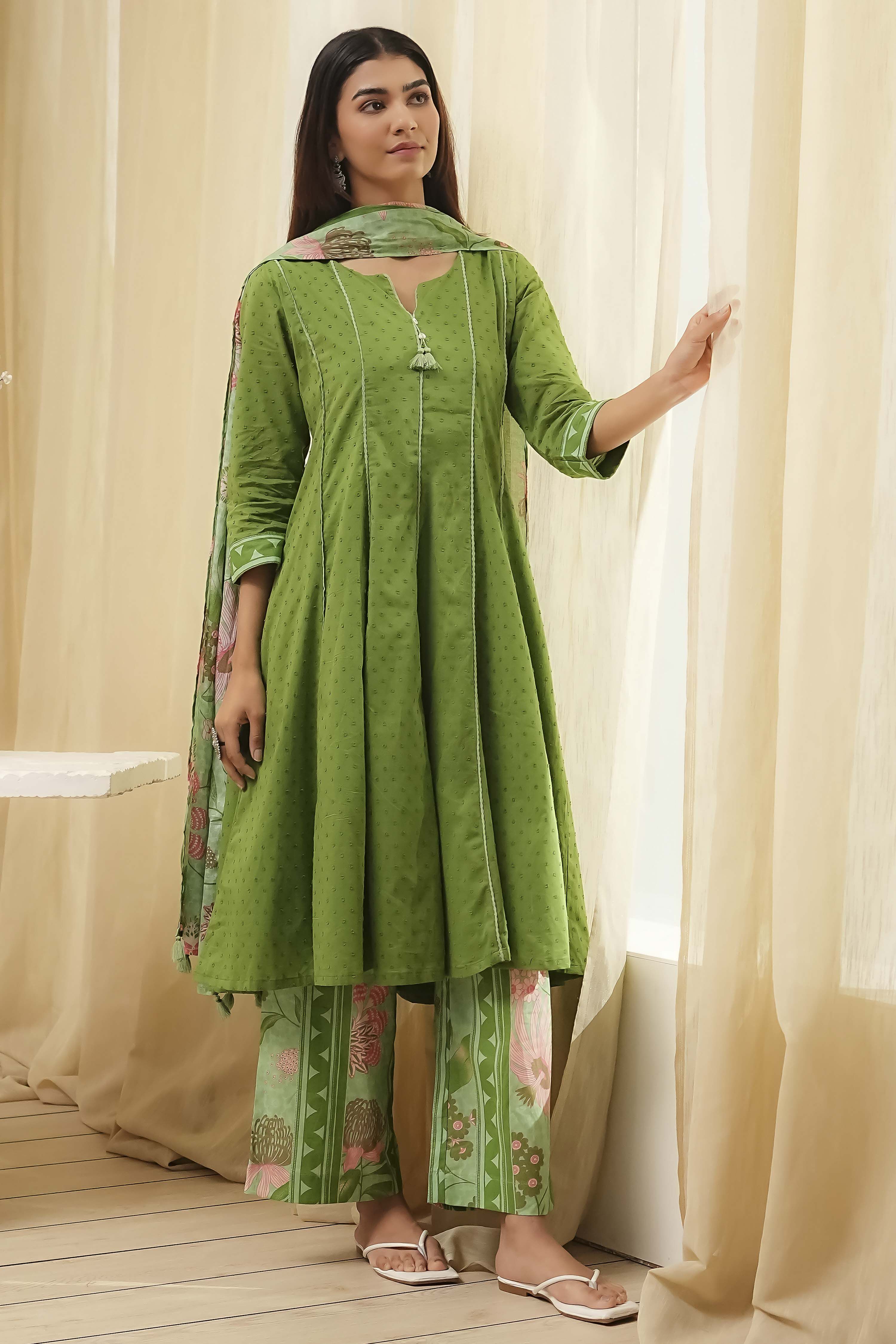 Rust Cotton Yarn-Dyed Kalidar Suit Set image number 0