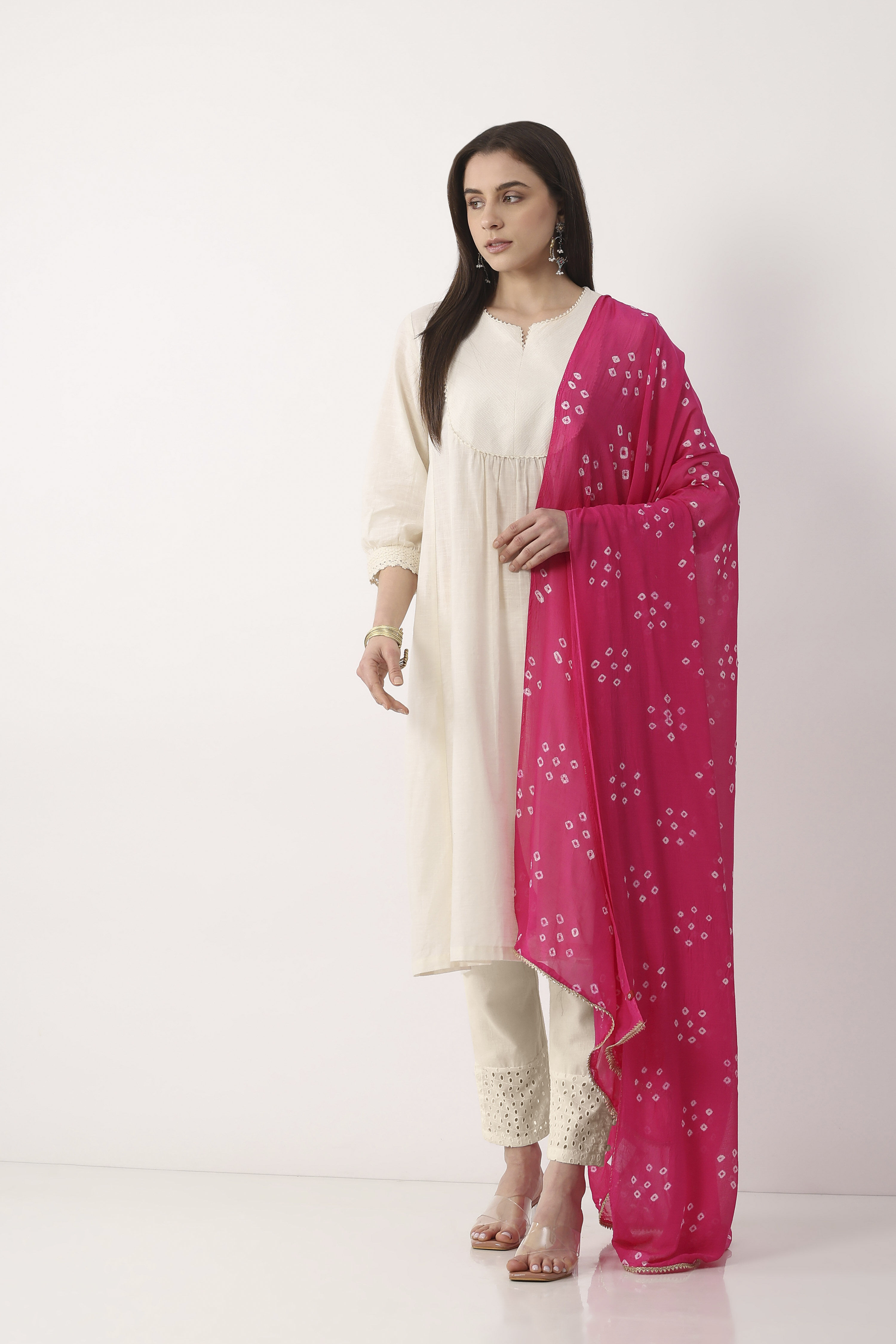 Rani Pink Mul Chanderi Dupatta image number 3