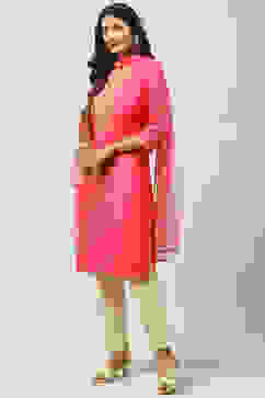 Fuschia Cotton Straight Kurta Pant Suit Set image number 5