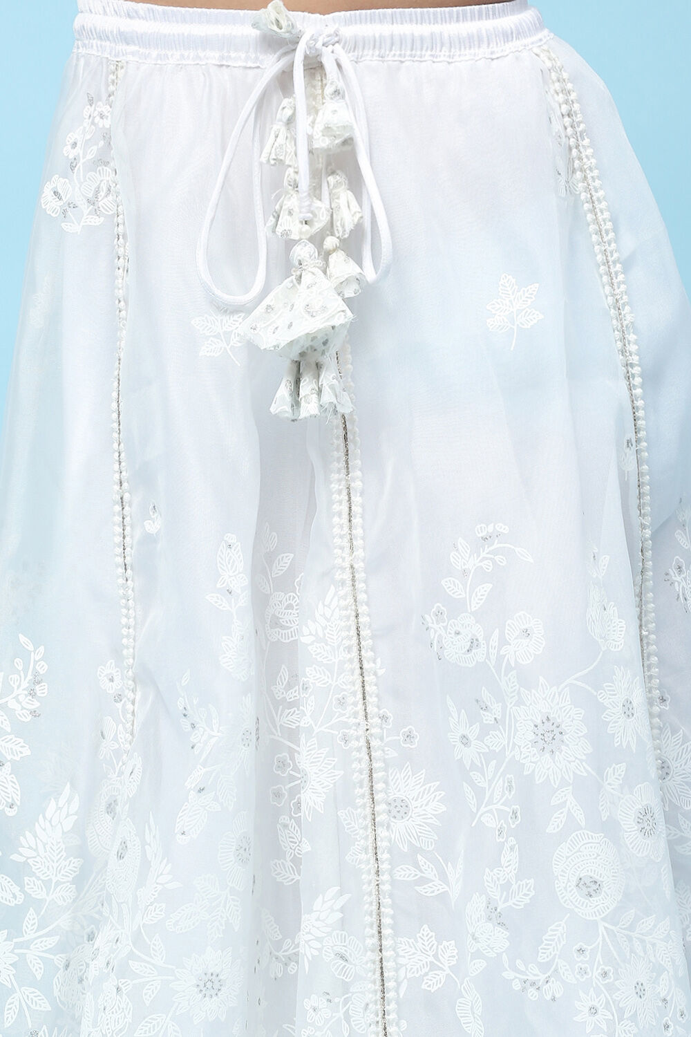 White Poly Organza Khadi Print Flared Lehenga Set image number 2
