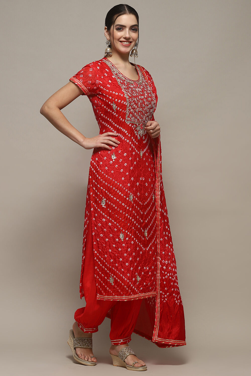 Orange Silk Blend Unstitched Suit set image number 7