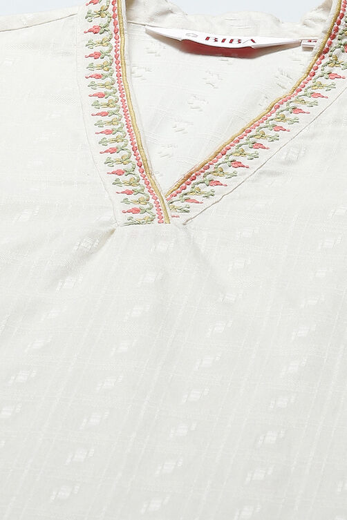 Off White Cotton Straight Kurta image number 1