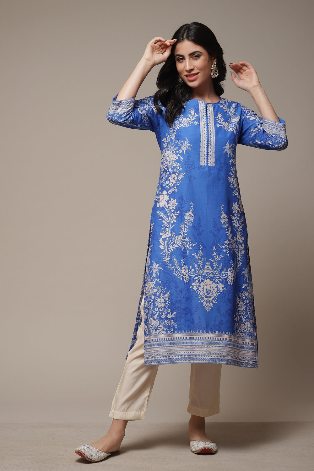 Pink Cotton Straight Printed Kurta image number 0