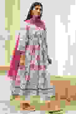 Off-White Cotton Floral Gathered Suit Set image number 5