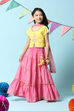 Yellow & Pink Cotton Blend Short Top Lehenga Set image number 0