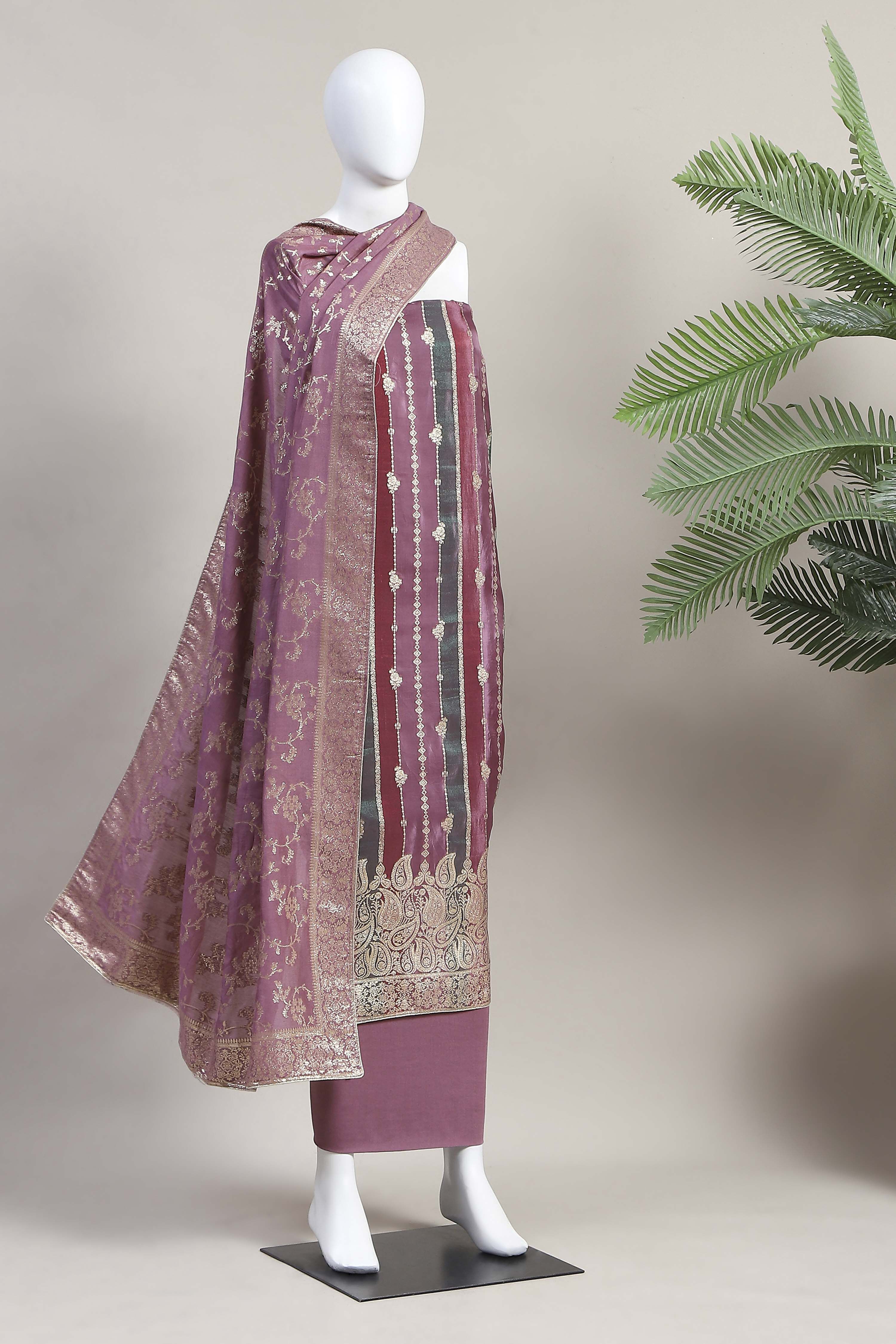 Purple  Unstitched Suit Set image number 4