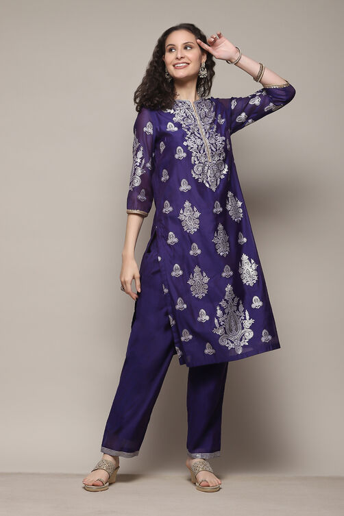 Pink & Purple Polyester Straight Printed 2 Piece Set image number 0
